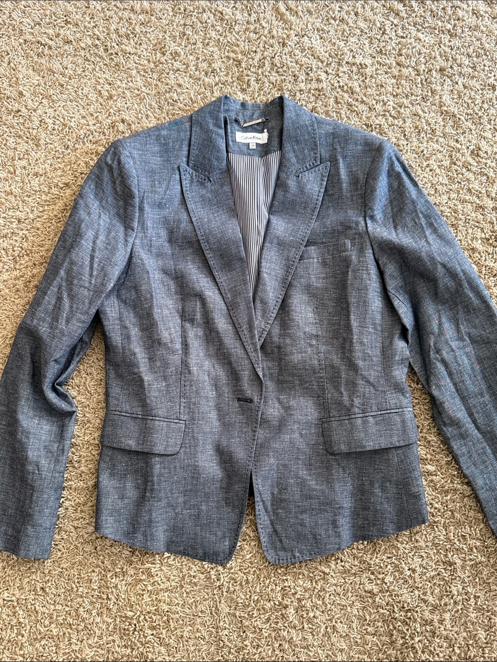 Calvin Klein Chambray-Style Blue Single-Button Blazer 14